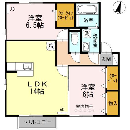 セジュール三条 B棟(2LDK/2階)の間取り写真