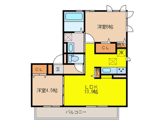 D-ROOM長住北A棟(2LDK/2階)の間取り写真