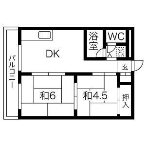 ラウンド東田辺(2DK/3階)の間取り写真