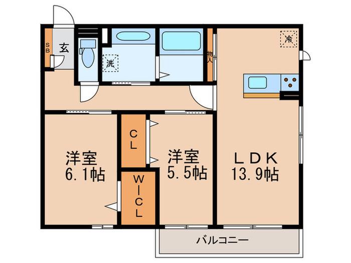 アンソレイエくさつ(2LDK/1階)の間取り写真
