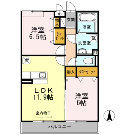 ルミエール国府(2LDK/3階)の間取り写真