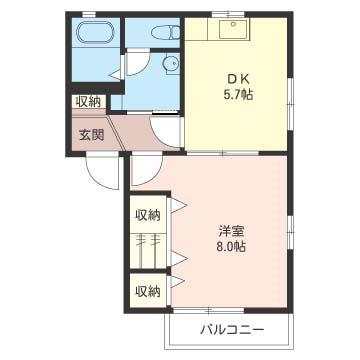 スーバン・ビラB(1DK/2階)の間取り写真