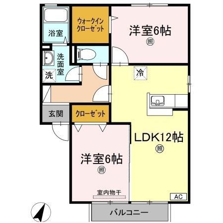 ブィラ ハッピネスB棟(2LDK/2階)の間取り写真