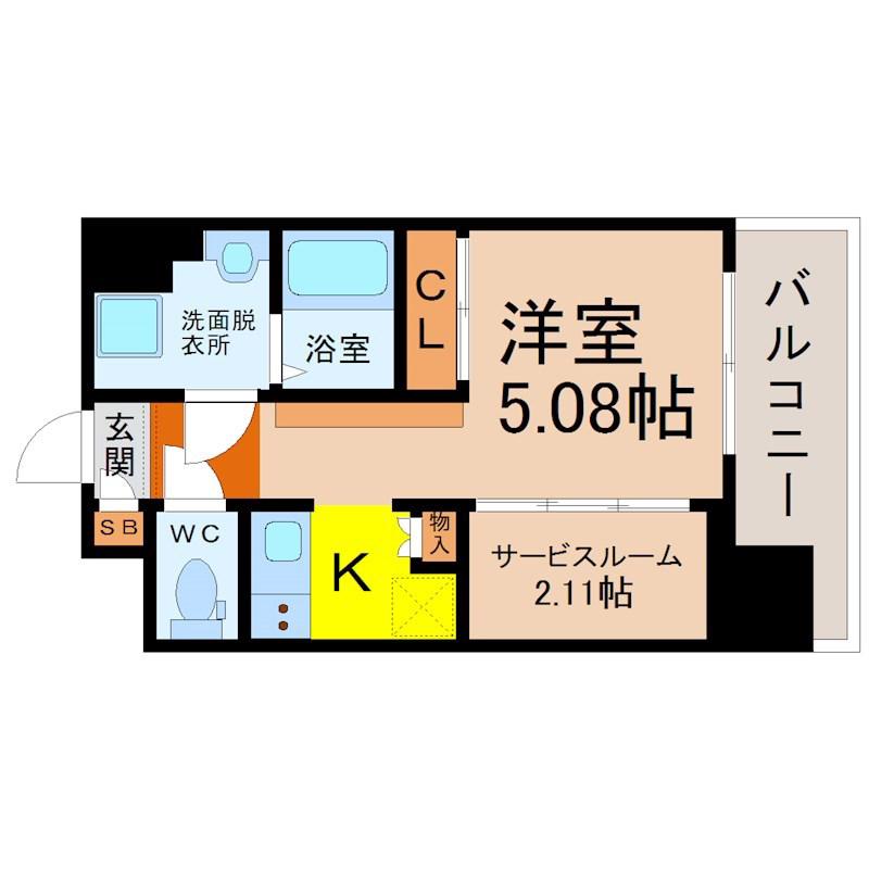 エステシア上前津(1SK/11階)の間取り写真