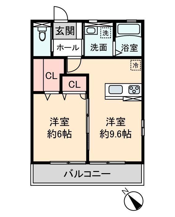 ZELKOVA(1LDK/2階)の間取り写真