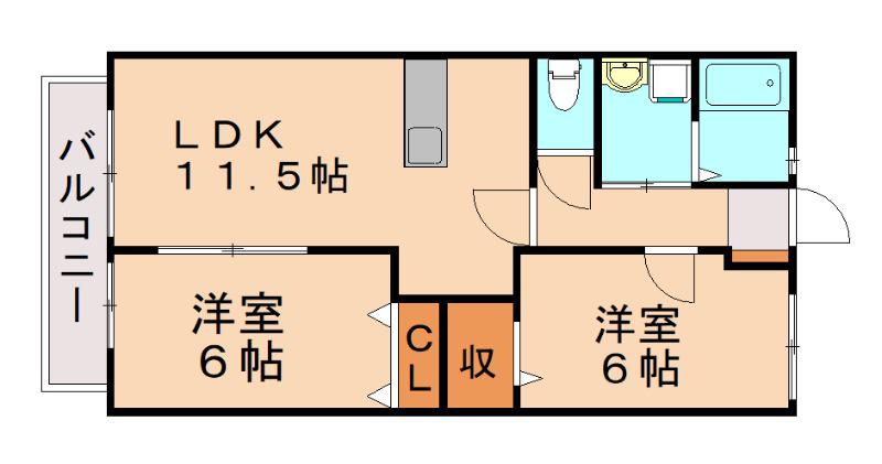 サンハイムせんり1(2LDK/2階)の間取り写真