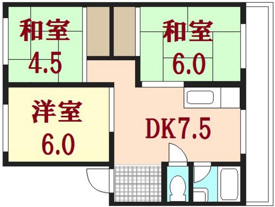 御堂マンション(3DK/1階)の間取り写真