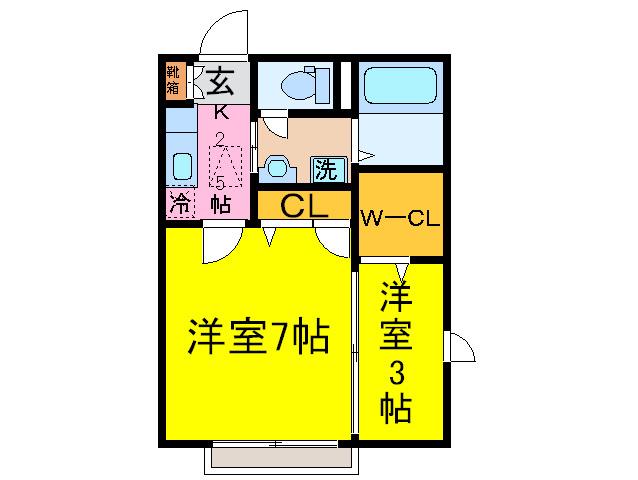 メゾンボヌールC(2K/1階)の間取り写真