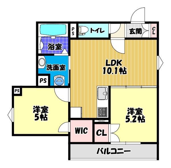 クリエオーレ誉田(2LDK/3階)の間取り写真