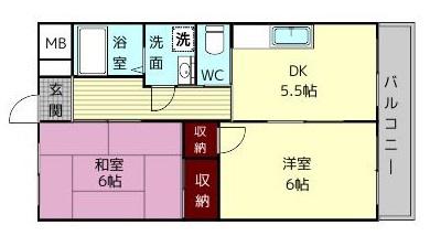 グレーシィ東生駒(2DK/3階)の間取り写真