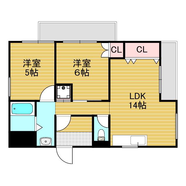 リッシュヴィラージュ(2LDK/4階)の間取り写真