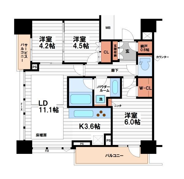 ウエリスタワー谷町四丁目(3LDK/8階)の間取り写真