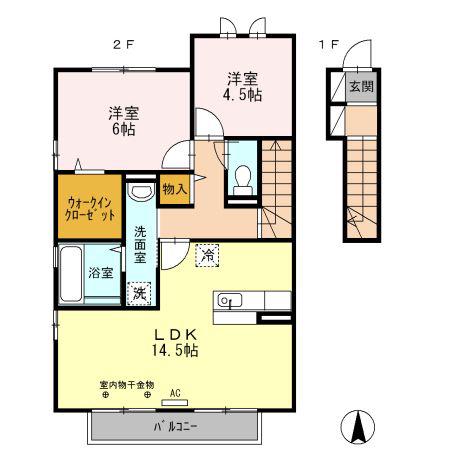 カーサ一宮(2LDK/2階)の間取り写真