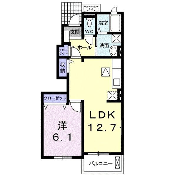 フリーデだんだんB(1LDK/1階)の間取り写真