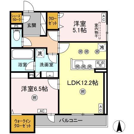 ＪＲ山陽本線 北長瀬駅 徒歩6分 3階建 築1年(2LDK/3階)の間取り写真