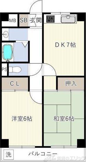 フローライト豊里I(2DK/4階)の間取り写真