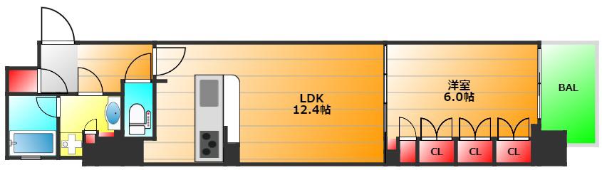 アーバネックス心斎橋I(1LDK/8階)の間取り写真