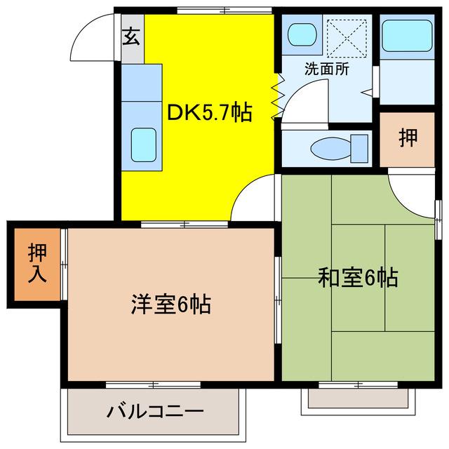 メゾンド神園II(2DK/1階)の間取り写真