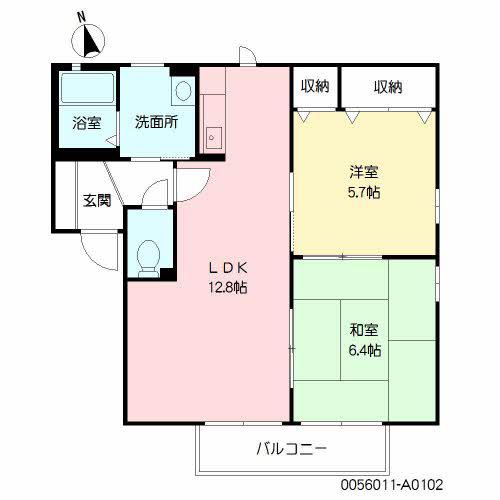サンバス南原A棟(2LDK/1階)の間取り写真