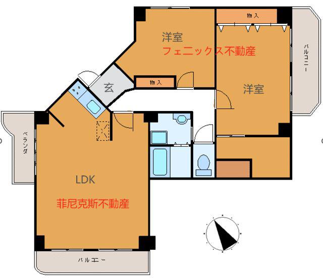 シャンボール山手A棟(2LDK/9階)の間取り写真