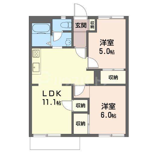 フレグランスみよしB(2LDK/1階)の間取り写真
