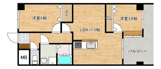宇品ハイツ(2LDK/4階)の間取り写真