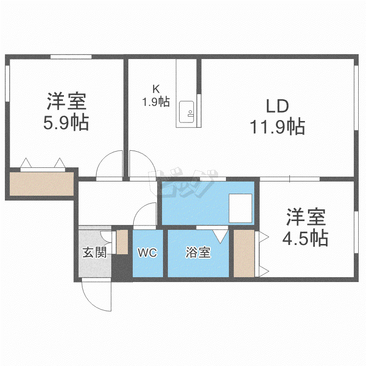 ブランブリエ二十四軒(2LDK/1階)の間取り写真
