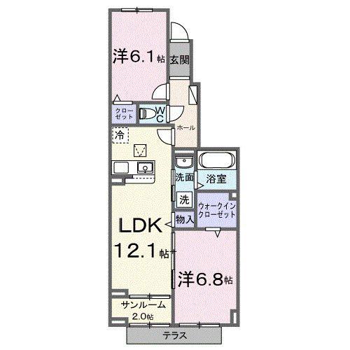 ウィステリア(2LDK/1階)の間取り写真