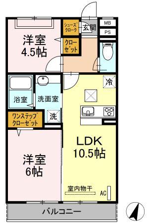 グリーングラス(2LDK/2階)の間取り写真