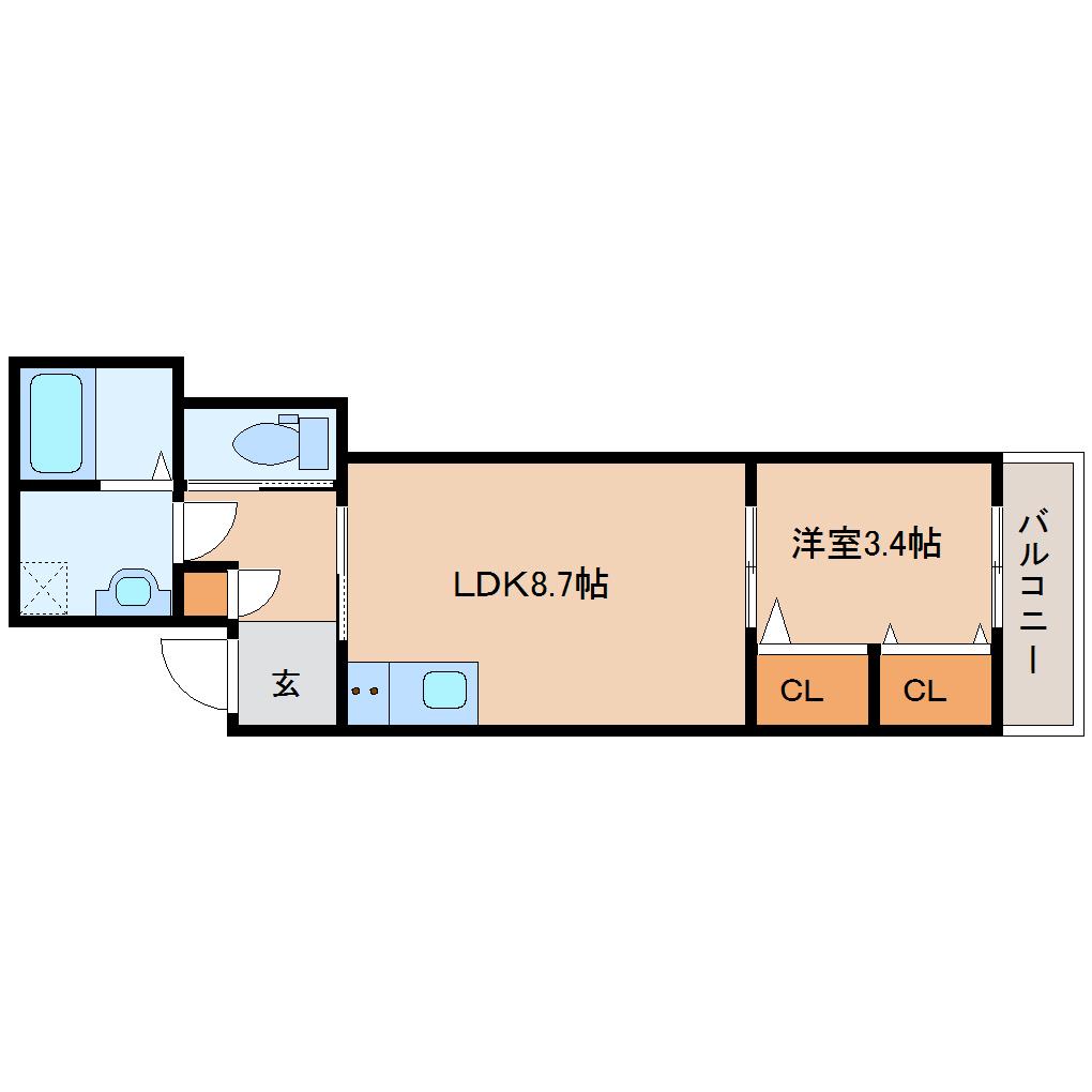 ジーメゾン大和郡山小泉(1LDK/1階)の間取り写真