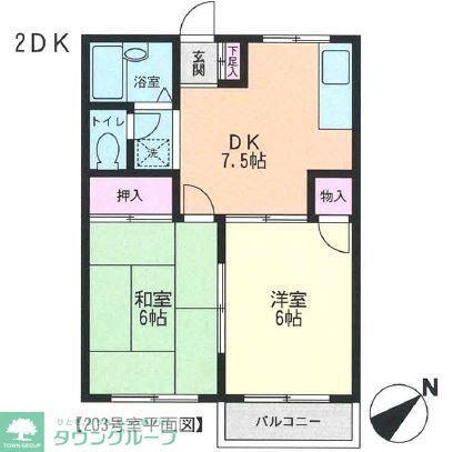 スカイハイツ松戸(2DK/1階)の間取り写真