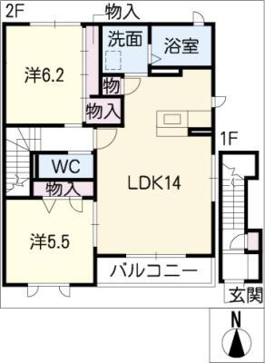 サニーウェルA(2LDK/2階)の間取り写真