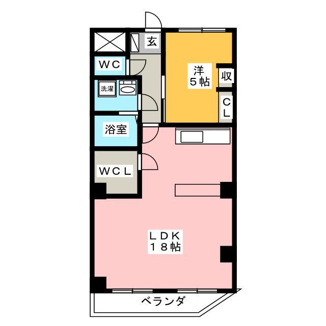エステート長森(1LDK/4階)の間取り写真