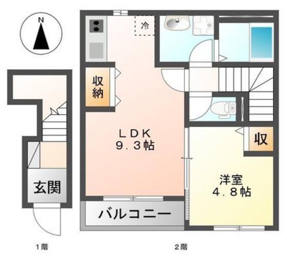 サニーコートM(1LDK/2階)の間取り写真