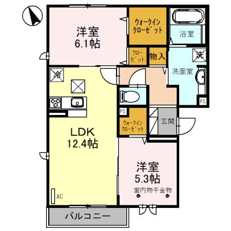 アロサール(2LDK/1階)の間取り写真