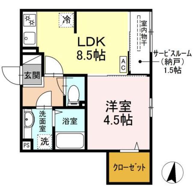 D-ROOM元町(1LDK/2階)の間取り写真