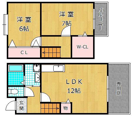 LUCIA COURT村野(2LDK/1階)の間取り写真