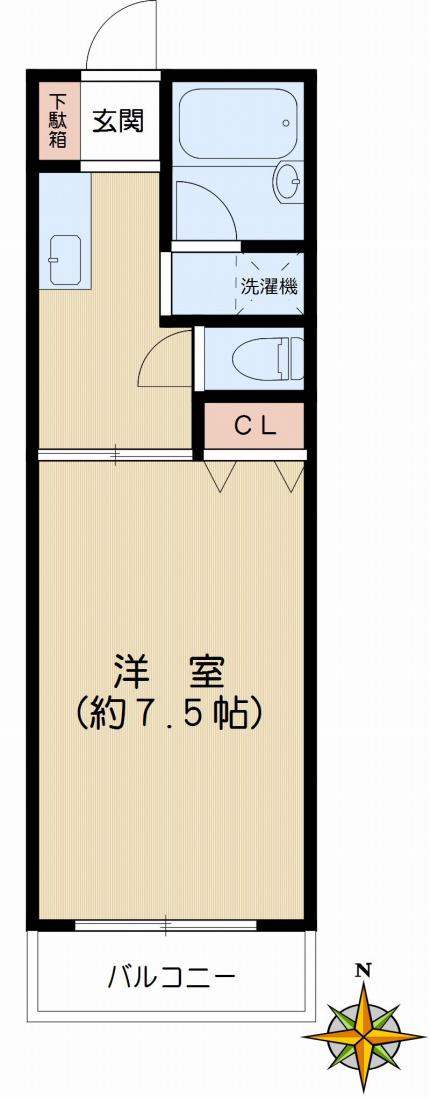 ヴィラージュドゥノール(1K/2階)の間取り写真