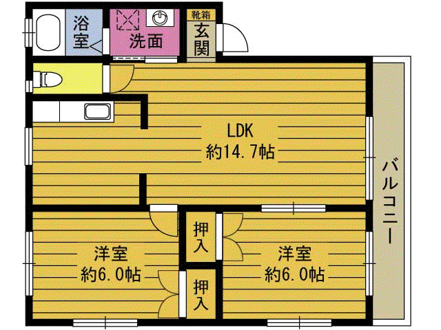 セントポーリアII(2LDK/2階)の間取り写真