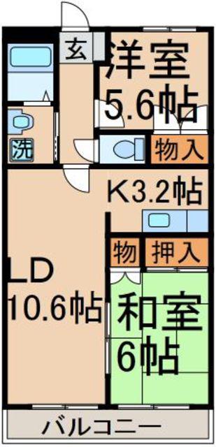 ヒルトップD棟(2LDK/2階)の間取り写真