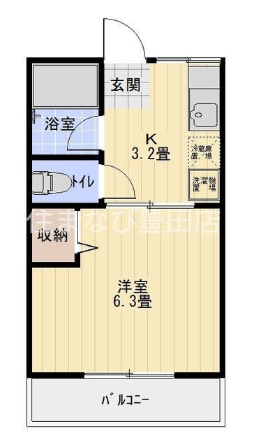 シテイハイム アサヒII(1K/2階)の間取り写真
