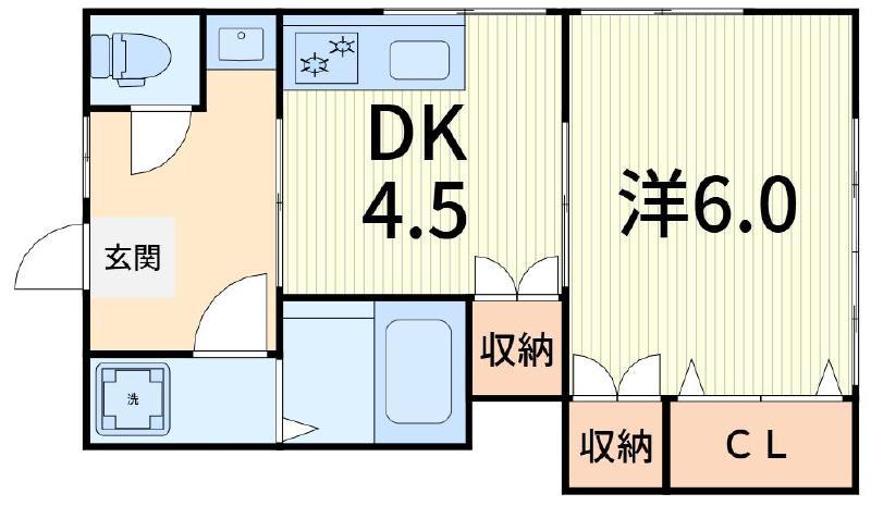 清安荘(1DK/1階)の間取り写真
