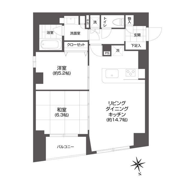GRAN PASEO 市谷甲良町(2LDK/13階)の間取り写真