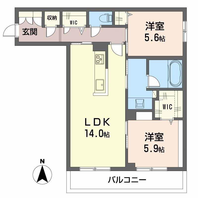 オースピシャス大安寺(2LDK/2階)の間取り写真