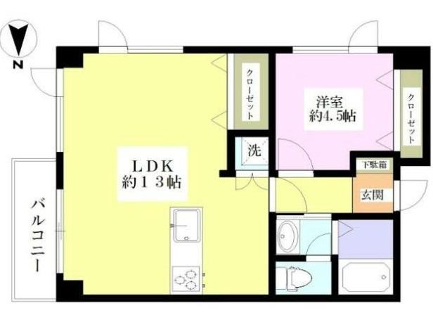 エクレール朝日町(1LDK/2階)の間取り写真