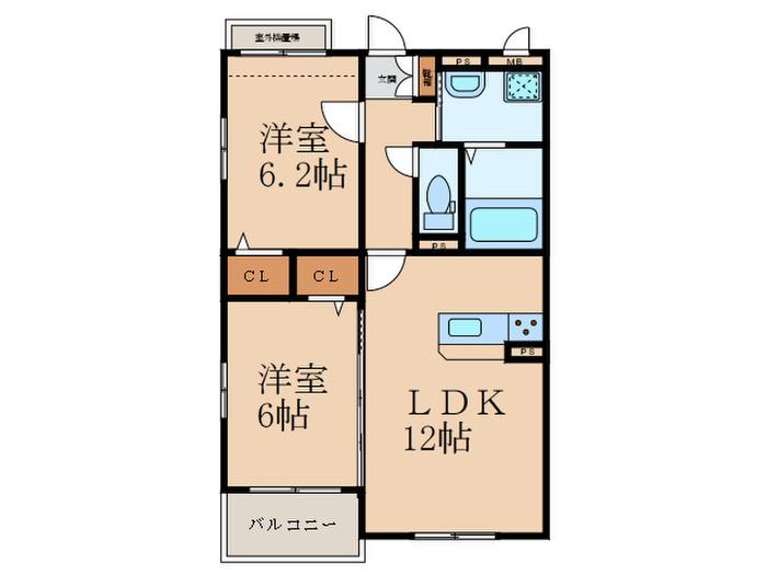 メリーパル小倉東(2LDK/2階)の間取り写真