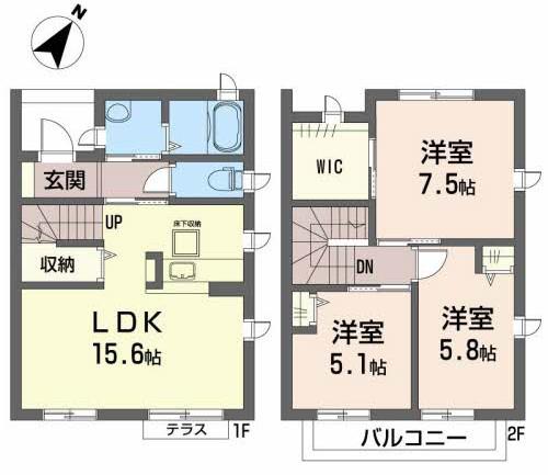 クレセントA(3LDK/1階)の間取り写真