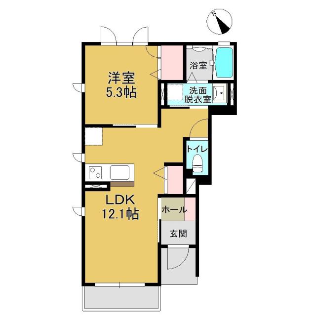プレールF(1LDK/1階)の間取り写真
