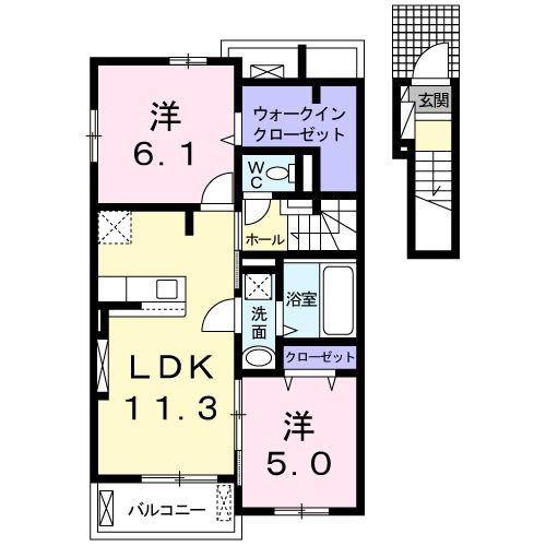 グランドハウス上田I(2LDK/2階)の間取り写真