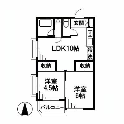 クランツ目黒(2LDK/2階)の間取り写真